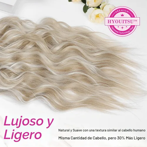 Vista 2 de REECHO Extensiones de cabello con pinza, 4 piezas de extensiones de cabello rubio de 24" de largo, ondas de playa gruesas, HE003, trama de encaje