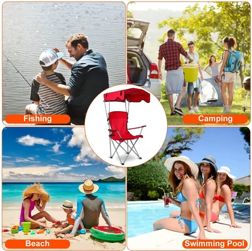 Vista 7 de iMounTEK Silla de campamento plegable con toldo para campamento con sombra, protección solar, sillón reclinable con bolsa de transporte, asiento