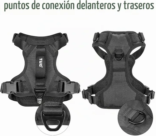 Vista 6 de TUG Arnés para perro con 2 puntos de conexión para correa Ajustable, acolchado, liviano Asa en la parte trasera Sin tirones, clip frontal Negro