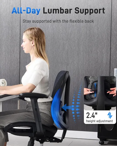 Vista 7 de amseatec Silla ergonómica de escritorio de oficina, cómoda silla de juegos para computadora, respaldo y asiento de malla transpirable, reposabrazos