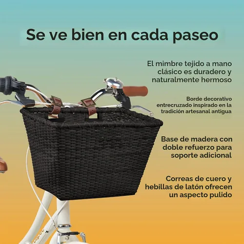 Vista 4 de Retrospec Cesta Toto rectangular tejida con correas de cuero auténtico y hebillas de latón