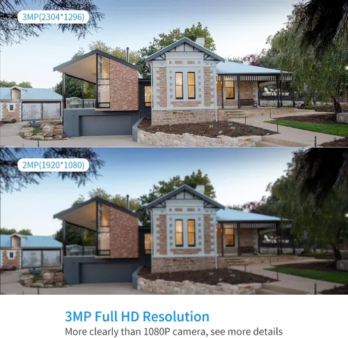 Vista 6 de 【Complemento de cámara Hiseeu】Paquete de 2 cámaras de seguridad inalámbricas para exteriores de 3 MP, lente impermeable para interiores y exteriores