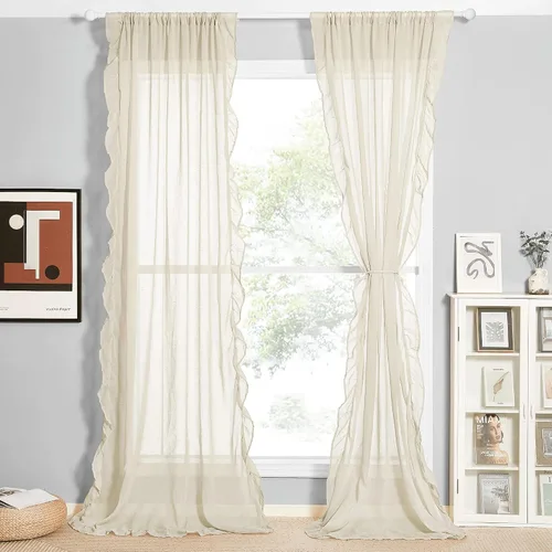 Vista 9 de KGORGE Cortinas opacas para sala de estar, aislamiento térmico, cortinas insonorizadas y cortinas estilo rústico estilo bohemio para cocina