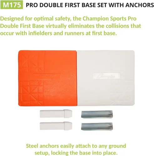 Vista 3 de Champion Sports Pro Double First Base – Primera base oficial de una pieza – Base fácil de instalar con anclajes de tierra, naranja