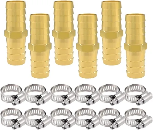 Vista 3 de Hooshing Kit de reparación de manguera de jardín de 6 piezas, conector de púas de latón de 1/2 pulgada con abrazaderas de acero inoxidable