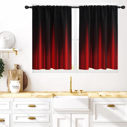Vista 19 de Coxila Cortinas 100% opacas en negro y beige de 42 x 63 pulgadas, cortinas góticas degradadas con aislamiento térmico para dormitorio