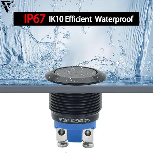Vista 4 de 2 piezas de interruptor de botón de presión de 19 mm, negro, momentáneo, impermeable IP67, metal, plano, redondo, 3/4 pulgadas, 12 V, 24 V, 36 V