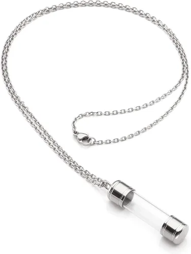 Vista 2 de Jovivi Collar de urna de tubo de acero inoxidable con nombre personalizado para recuerdo de cenizas de cremación joyería conmemorativa para hombres