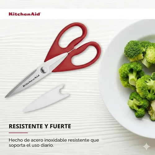 Vista 5 de Tijeras de cocina multiusos KitchenAid con funda protectora, tijeras de acero inoxidable duraderas, aptas para lavavajillas, mango de agarre suave