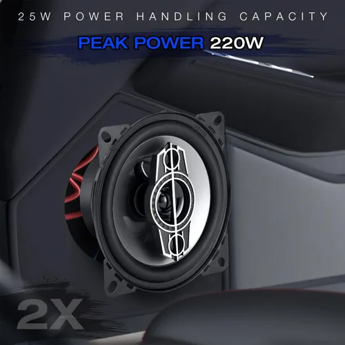 Vista 4 de Altavoces coaxiales de audio para automóvil de 4 pulgadas, 220 W máximo, 4 ohmios, tweeters con cúpula PEI, compactos para puertas delanteras