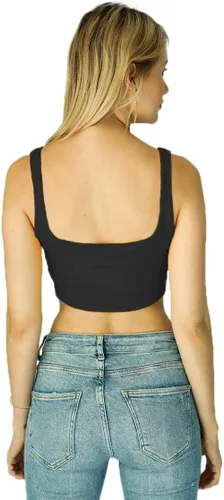Vista 35 de Amilia - Camiseta básica de tirantes delgados para mujer (doble capa)