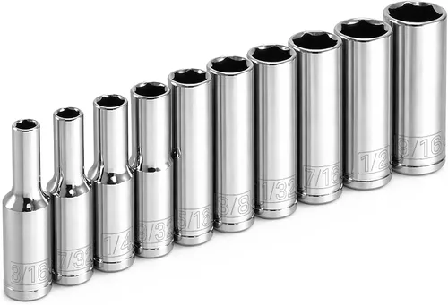 Vista 7 de Powerbuilt Juego de llaves de vaso de pozo profundo SAE de 8 piezas de 1/2 pulgada a 15/16 pulgadas.