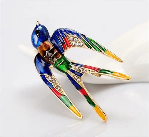 Vista 3 de Broche colorido y vívido de golondrina lindo animal esmalte Pin Rhinestone broche insignia pájaro solapa pin moda accesorios joyería, Acero aleado