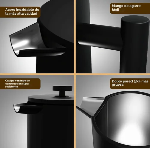 Vista 4 de Utopia Kitchen Cafetera de prensa francesa de acero inoxidable de grado 304, 12 onzas, prensa de café aislada de doble pared con sistema de Negro