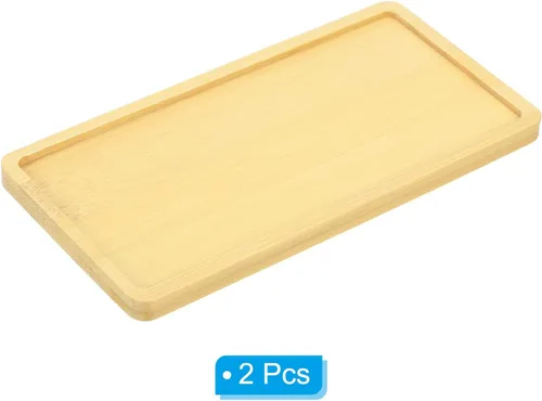 Vista 3 de PATIKIL Platillo para macetas de 7 x 3.5 pulgadas, paquete de 2 bandejas rectangulares de bambú para goteo de flores para el hogar e interiores