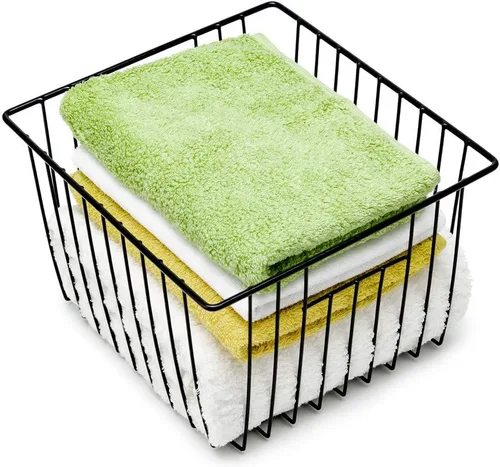 Vista 4 de SANNO - Canasta rústica organizadora, de alambre, para almacenamiento en congelador o refrigerador, abierta con asas, para gabinete, alacena