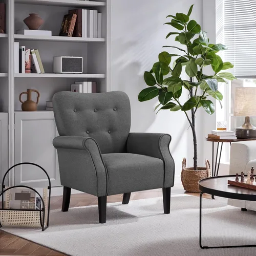 Vista 4 de Yaheetech Sillón Moderno, Silla de Acento de Mediados de Siglo con Patas de Madera Resistentes y Respaldo Alto para Espacios Pequeños, Silla de Club