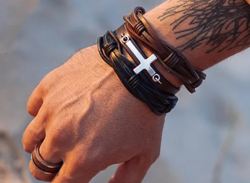 Vista 5 de Mens Leather Bracelet Braided Brown Rustic Gift For Dad Fathers Day Cuff Wrist Band Rope Bracelet for Guys