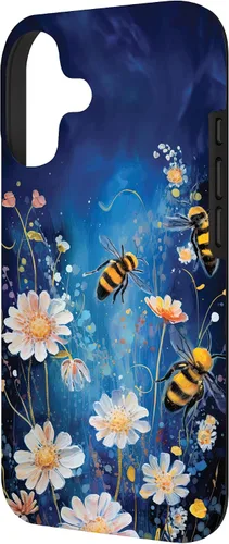 Vista 2 de Bees and Wildflowers on Dark Blue Case for iPhone 17