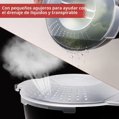 Vista 5 de Utensilios de cocina profesionales grandes para microondas de 2 cuartos, vaporera de microondas para verduras, cocinador para microondas - sin BPA