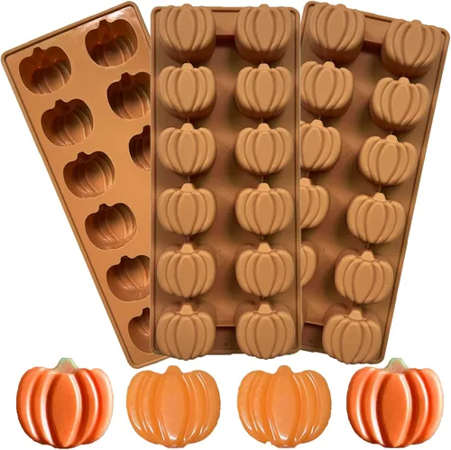 Vista 15 de Paquete de 2 moldes de silicona para pastel de calabaza, moldes de silicona para pastel de calabaza, moldes de chocolate de Acción de Gracias, 12
