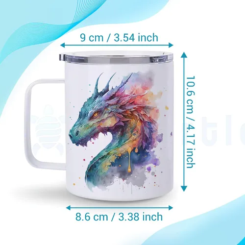 Vista 6 de Hyturtle Taza de Dragón - Taza de Café de Acero Inoxidable de 12oz, Regalo para Amantes de los Dragones para Mujeres, Regalo Bonito para Amantes