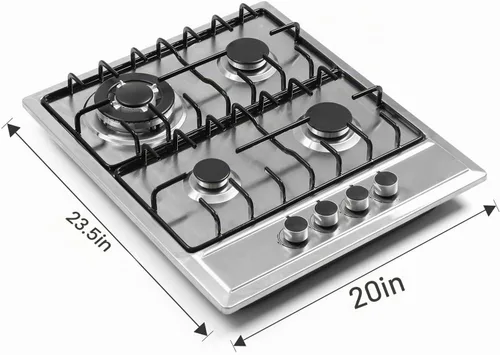 Vista 2 de Cocina de gas integrada de 24"x20" de 4 quemadores de acero inoxidable con kit de conversión NG/LPG, protección de termopar y fácil de limpiar