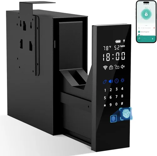 Vista 9 de XDeer Caja fuerte biométrica para pistola, caja fuerte para pistola deslizante, pistola de acceso rápido 0.1s para mesita de noche, mesita de noche