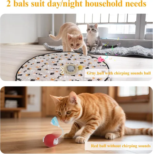 Vista 6 de Juguetes interactivos para gatos para interiores, bolas de gato automáticas para esconderse en bolsa, con 2 bolas, 3 colas, alfombra de juego de 5