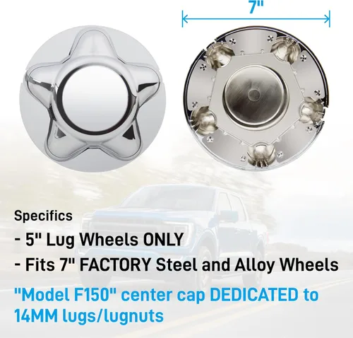 Vista 8 de Tapa central de 7 pulgadas con rueda de acero de 5 lengüetas cromada para Ford 1997-2003 F150 F-150 97-02 Expedition
