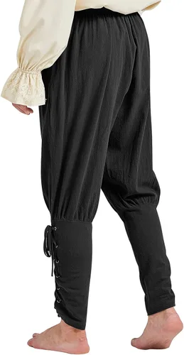 Vista 5 de Pantalones de pirata para hombre, pantalones renacentistas con bandas de tobillo, medievales, vikingos, navegantes, disfraz de pirata con cordones