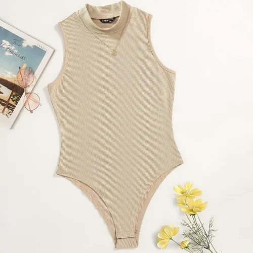 Vista 5 de Floerns Body de punto acanalado sin mangas con cuello alto falso para mujer