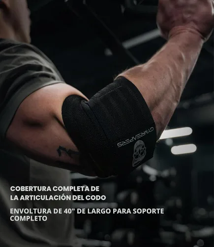 Vista 7 de Gymreapers Coderas de levantamiento de pesas (1 par) – Correa de compresión flexible de 40 pulgadas para codo y soporte para articulaciones