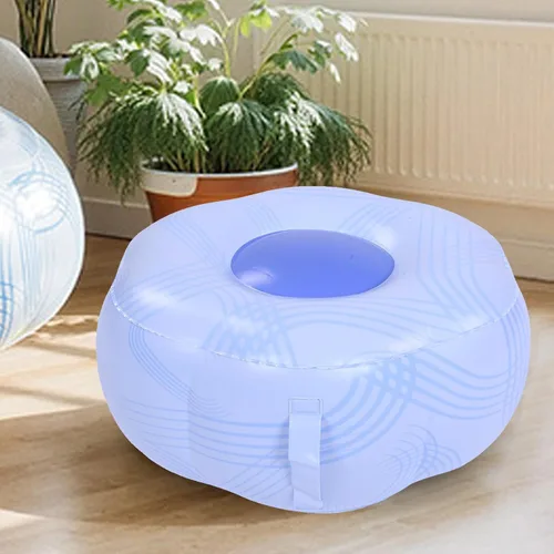 Vista 6 de POCREATION Inflatable Footstool Portable Foot Rest Camping Foot Stool PVC Compact for Outdoor Seat with Blue Stripe Pattern Lightweight for Travel
