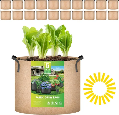 Vista 14 de iPower Paquete de 20 bolsas de cultivo de 2 galones, macetas de tela no tejida para plantación de jardín, macetas resistentes y de aireación