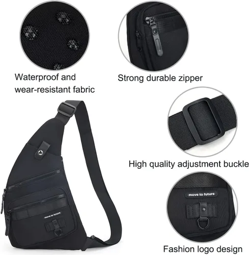 Vista 6 de Bolso bandolera antirrobo cruzado en el pecho, mochila de hombro para mujeres y hombres, bolsa de bolsillo personal ligera para senderismo y viajes