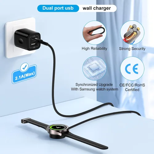 Vista 4 de Cargador de reloj Galaxy de carga rápida para Samsung Galaxy Watch 8/8 Classic/Ultra/7/6/6 Classic/5/5 Pro/4, cable de carga inalámbrico magnético