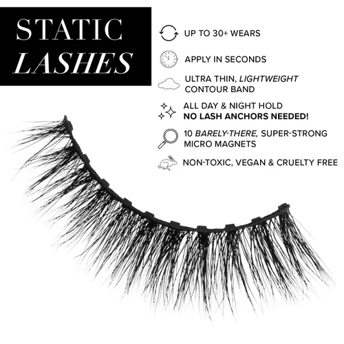 Vista 2 de Static Nails Pestañas magnéticas, doble toma (negro, glamour), cómodas pestañas magnéticas, kit de extensión de pestañas postizas, pestañas