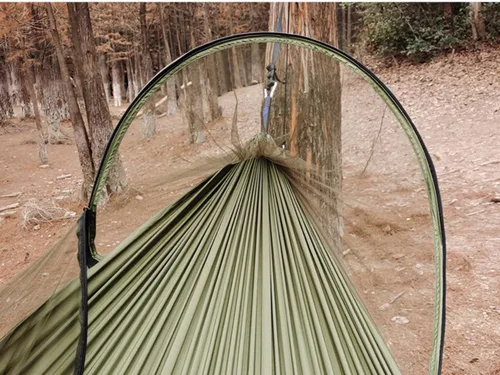 Vista 4 de Hamaca automática de mosquitera de apertura rápida, hamaca de poste de campamento al aire libre, mecedora de nailon antivuelco, 102.4 x 55.1 in