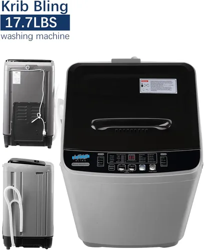 Vista 8 de KRIB BLING Lavadora completamente automática de 17.7 libras con pantalla LED, bomba de drenaje portátil para lavadora, 10 programas y 8 niveles