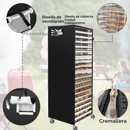 Vista 3 de Cubierta comercial para estante de pan con cremallera, cubierta de estante de sartén de 20 niveles con rejillas de ventilación, 23 x 28 x 64