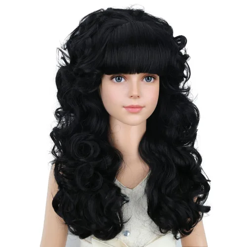 Vista 3 de PATTNIUM Pelucas vintage de colmena negra para niñas, peluca rizada negra K-negro