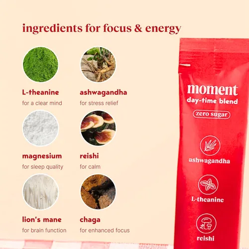 Vista 6 de Moment Morning Energy Chai (Shark Tank) Alternativa de café con cacao, adaptógenos y hongos Polvo cero azúcar Ashwagandha, chaga, melena