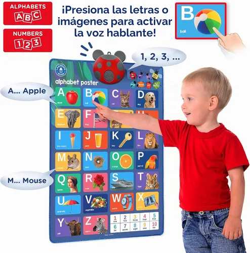 Vista 2 de LEARNING BUGS Póster interactivo de ABC y 123s Talking y gráfico musical de pared, juguete educativo para niños pequeños