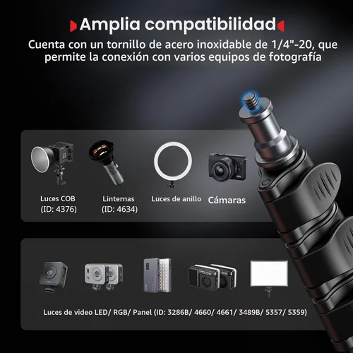 Vista 2 de SMALLRIG Soporte de luz ajustable para fotografía de 74.8 pulgadas/6.23 pies, carga máxima de 8.8 libras, soporte de trípode de iluminación compacto