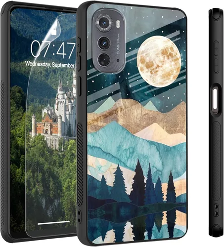 Vista 48 de Funda para Motorola Moto Edge 2022, cubierta trasera de vidrio templado con protector de pantalla, protección a prueba de golpes para Motorola Moto