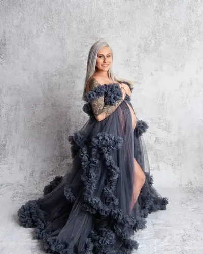 Vista 6 de Vestidos de maternidad de tul para sesión de fotos con volantes hinchados, vestidos de embarazo, vestidos de maternidad transparentes para baby