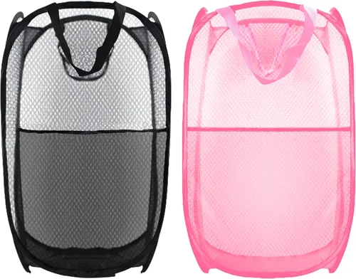 Vista 16 de Cesto de Ropa Plegable Pop Up, Cesta de Ropa de Malla Plegable Extra Grande, 28" x 16" x 16" (Negro)