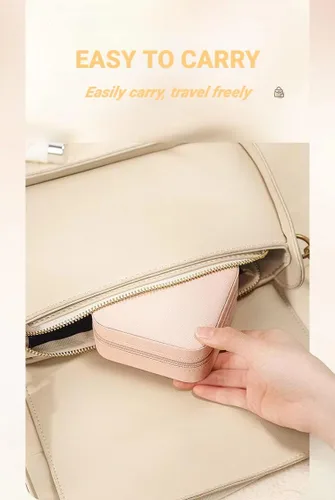 Vista 5 de Sazfli Joyero de viaje, pequeñas cajas organizadoras de joyas, estuche de joyería portátil para mujeres y niñas, de piel sintética, mini organizador