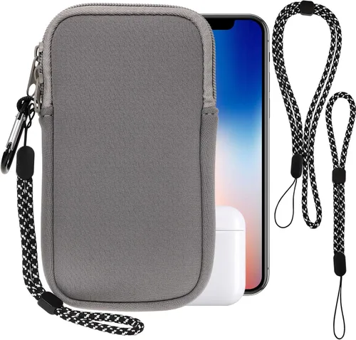 Vista 14 de Pwsap Calcetín para teléfono, bolsa de neopreno universal resistente a golpes e impactos con mosquetón y correa de cordón, funda para senderismo